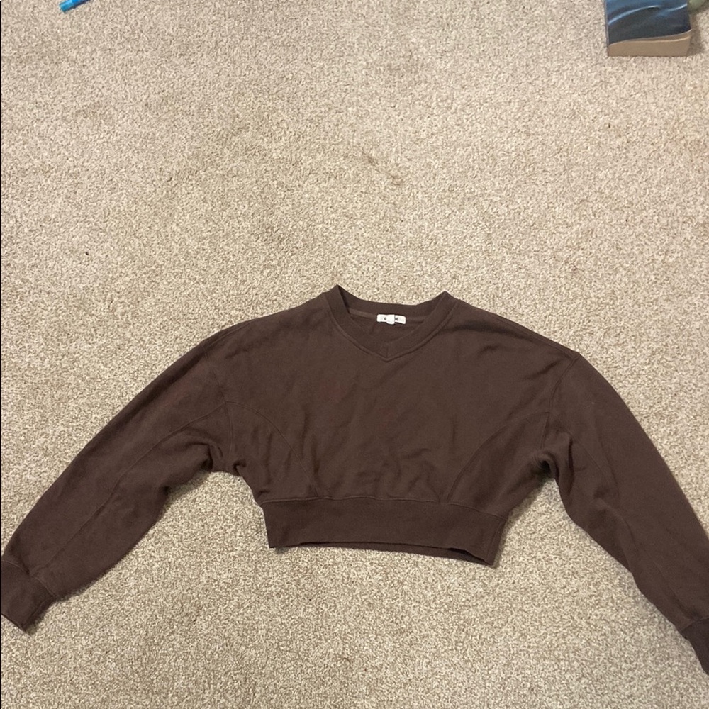 Garage Brown Long Sleeve Cropped Hoodie